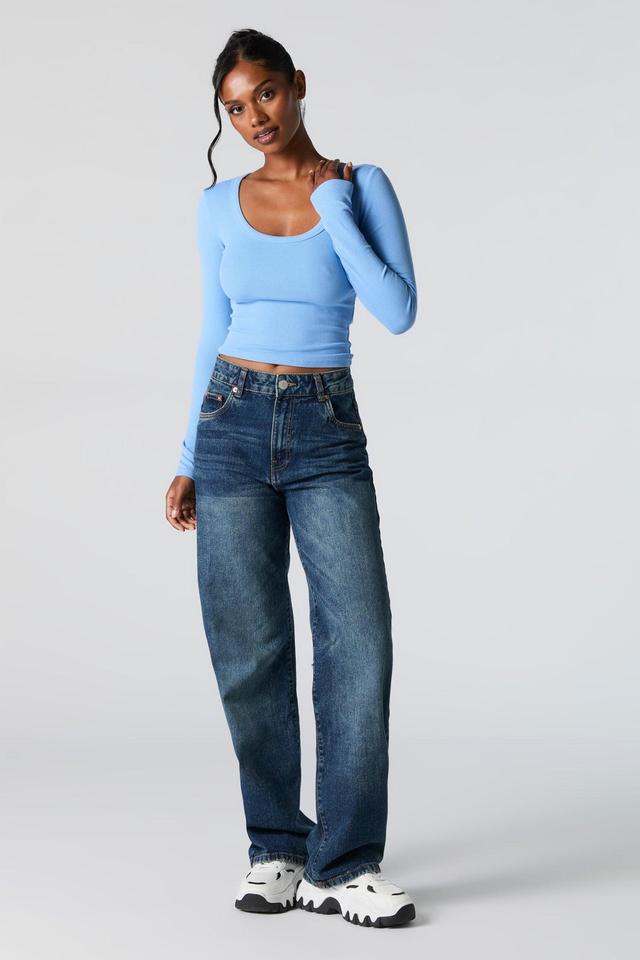 Ribbed Scoop Neck Long Sleeve Top Female Product Image