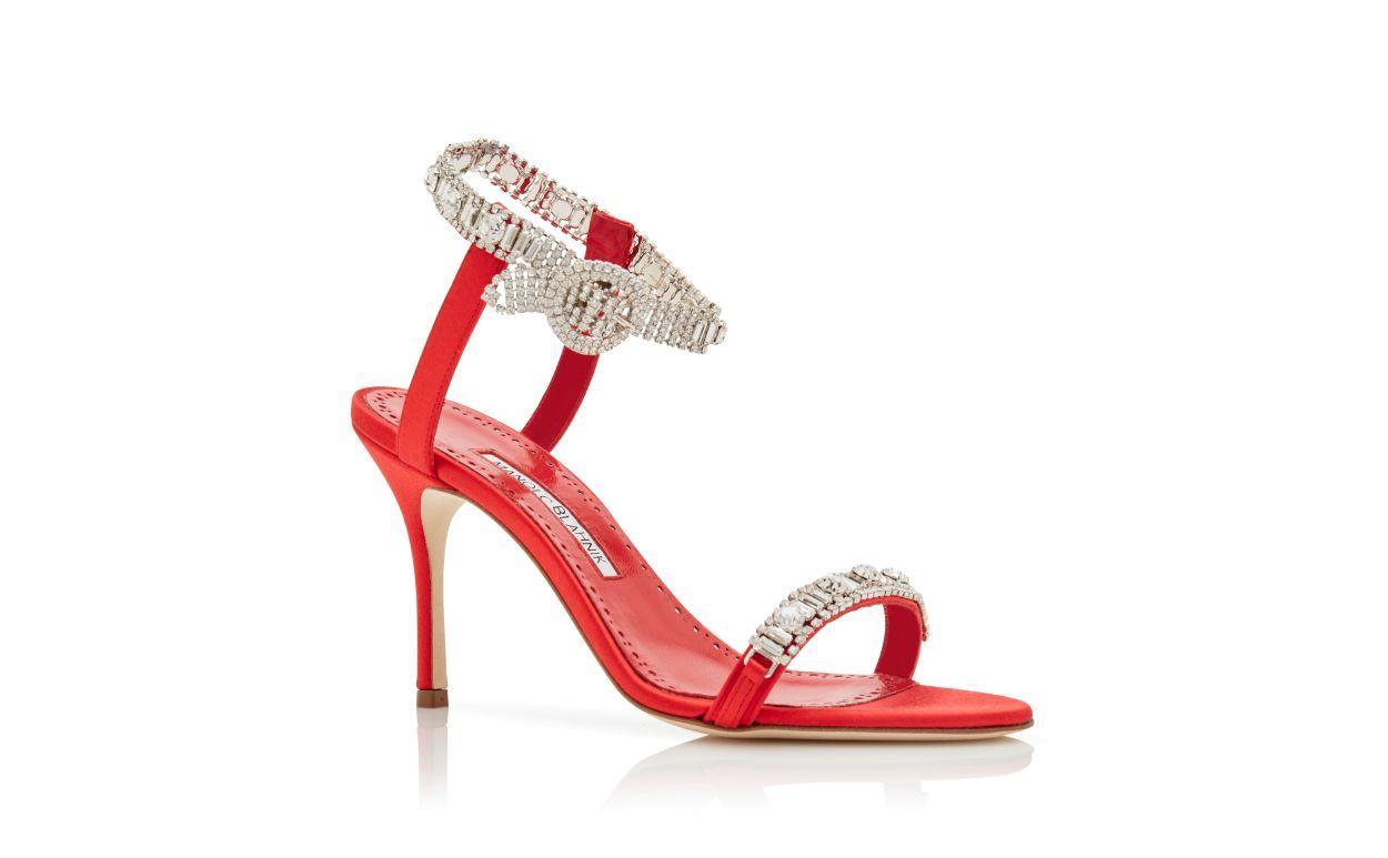 ASASAN Red Satin Jewel Embellished Sandals Product Image