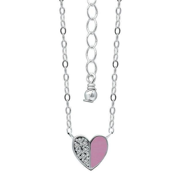 Aleure Precioso Sterling Silver Enamel & Cubic Zirconia Heart Necklace, Womens Pink Product Image