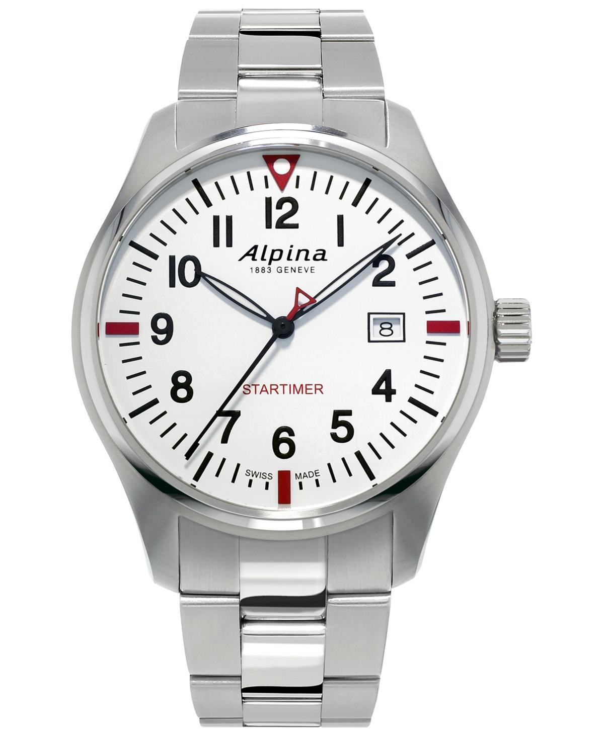 Alpina Mens Swiss Startimer Pilot Stainless Steel Bracelet Watch 42mm - Stainless Steel Product Image