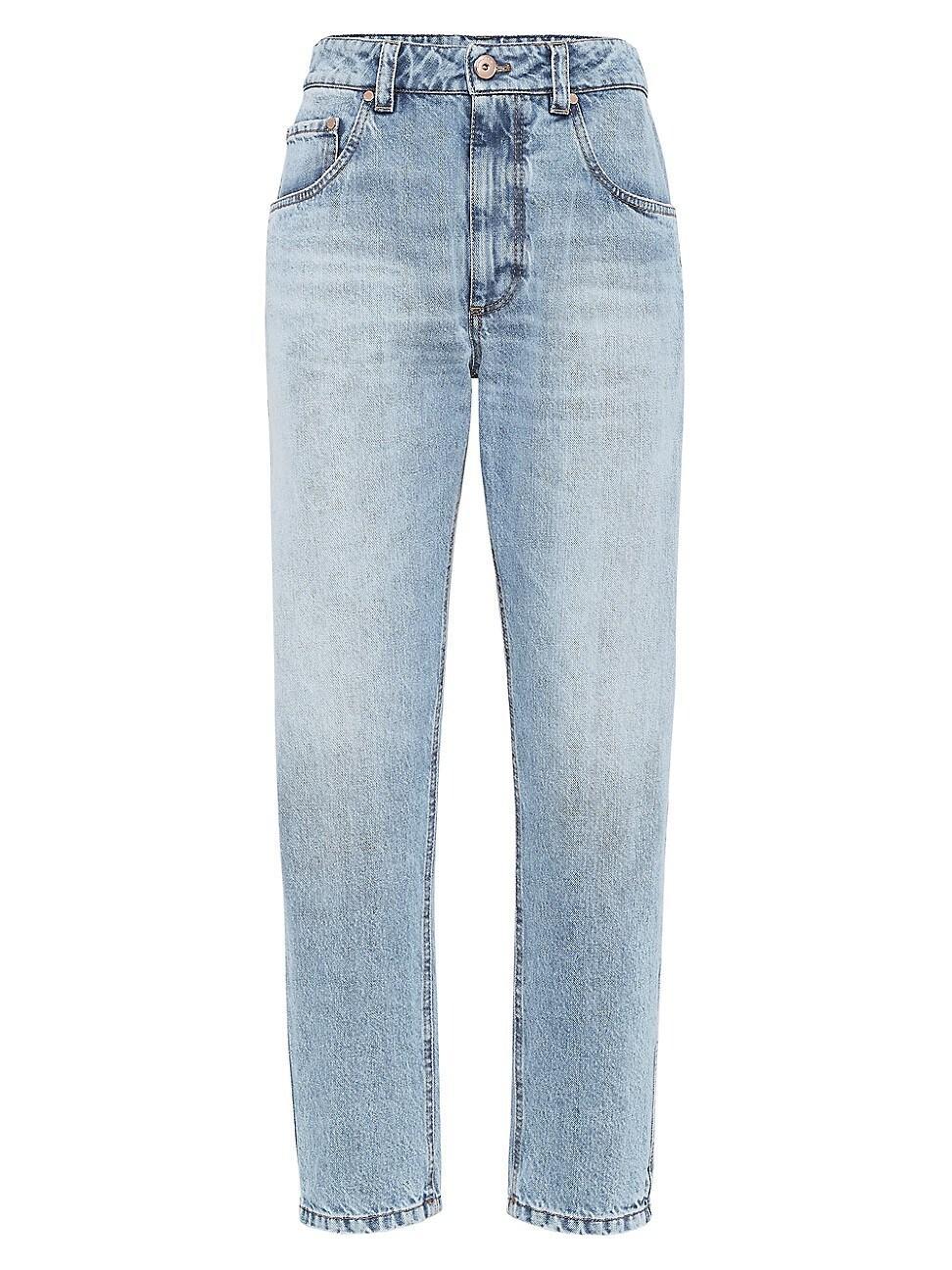 Womens Authentic Denim Straight Jeans with Shiny Bartack Product Image