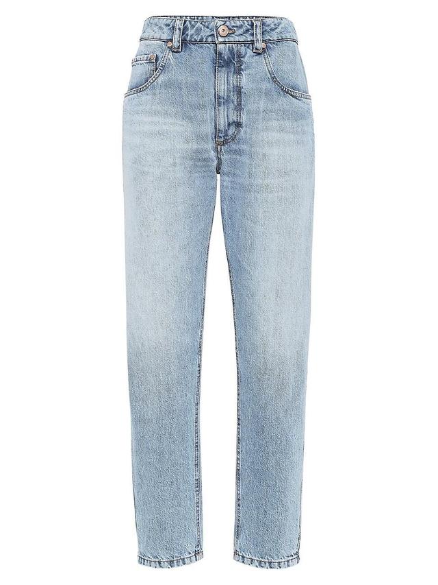 Womens Authentic Denim Straight Jeans with Shiny Bartack Product Image