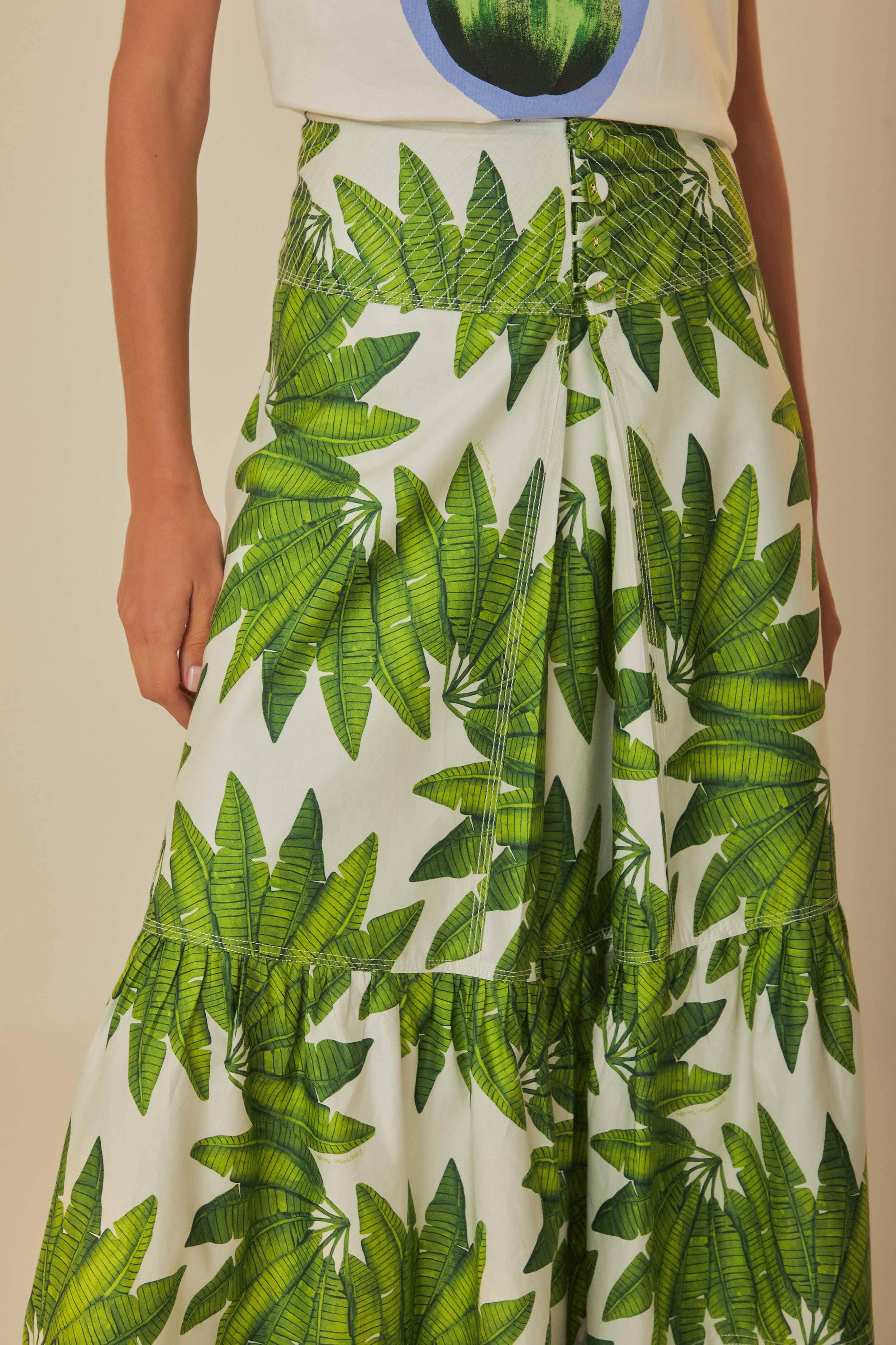 Off-White Palm Fan Organic Cotton Maxi Skirt Product Image