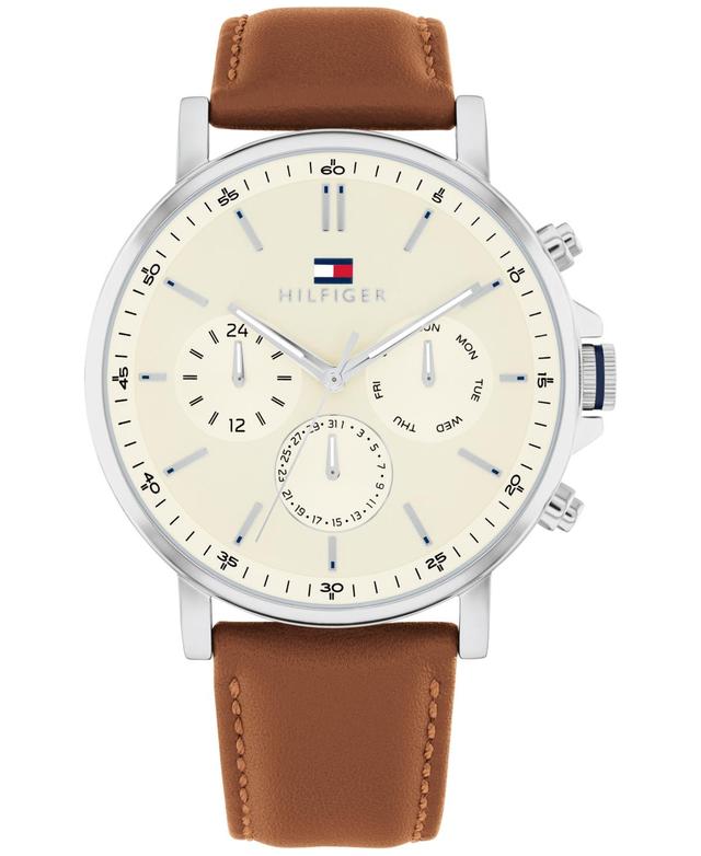 Tommy Hilfiger Mens Multifunction Brown Leather Watch 44mm - Parchment Product Image