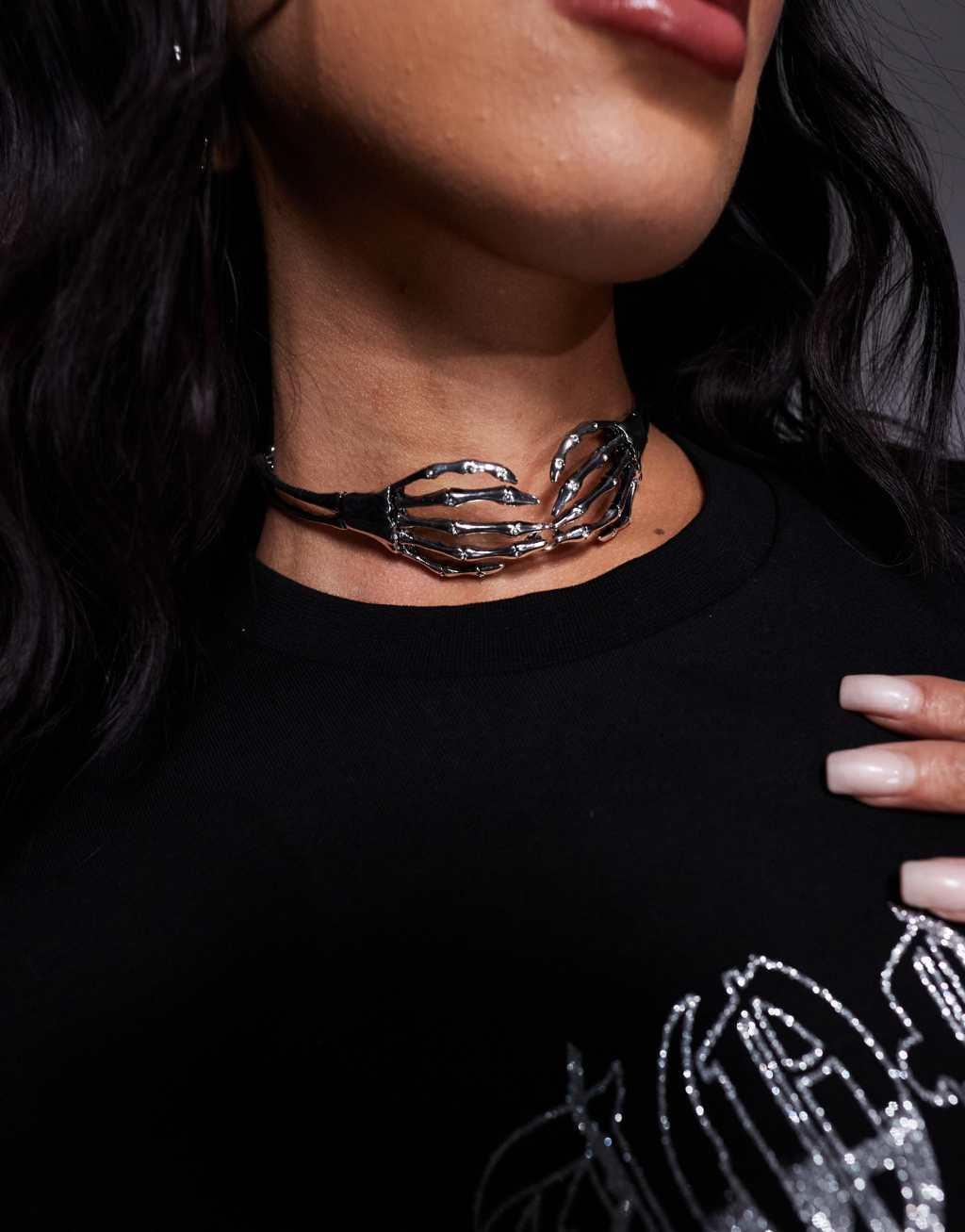  ASOS DESIGN choker necklace with skeleton hand design Product Image