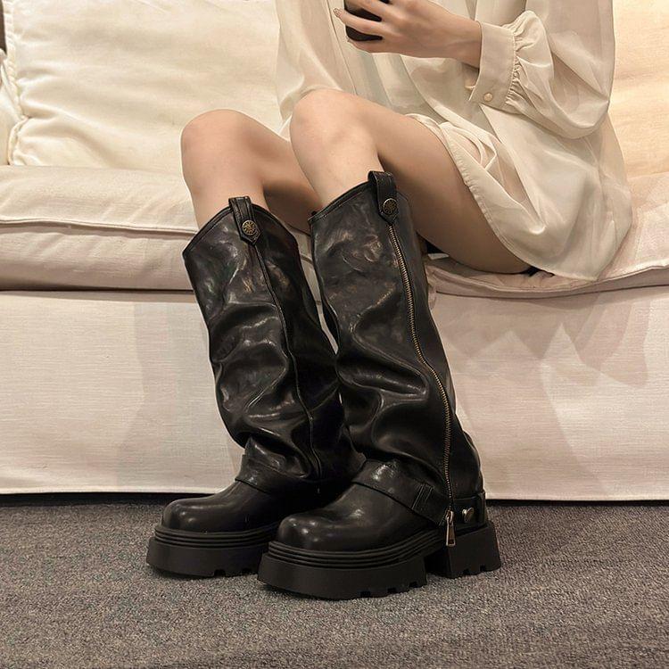 Platform Panel Zip Knee High Boots product image