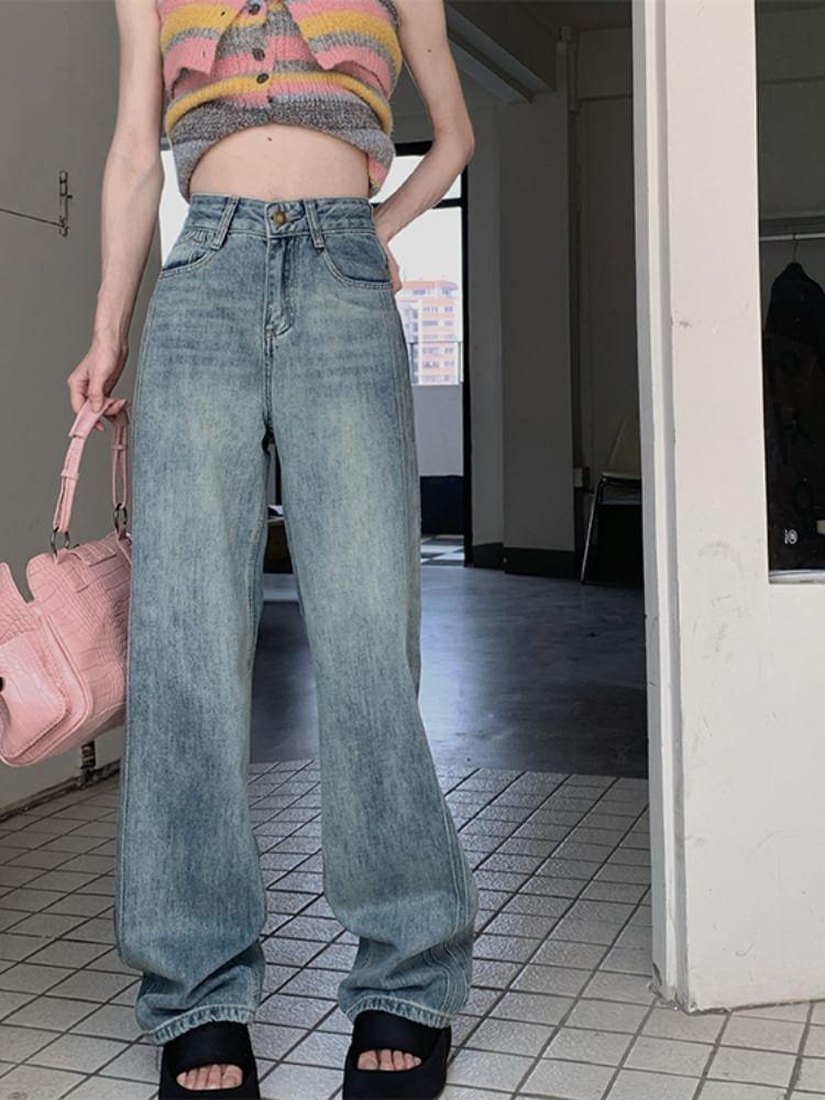 High Waist Washed Wide Leg Jeans Product Image