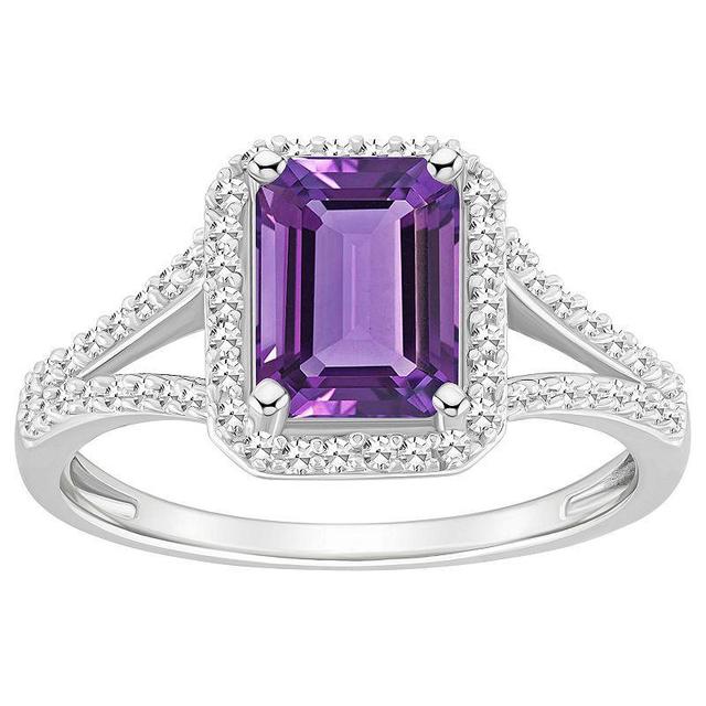 Celebration Gems Sterling Silver Gemstone & 1/4 Carat T.W. Diamond Halo Ring, Womens Purple Product Image