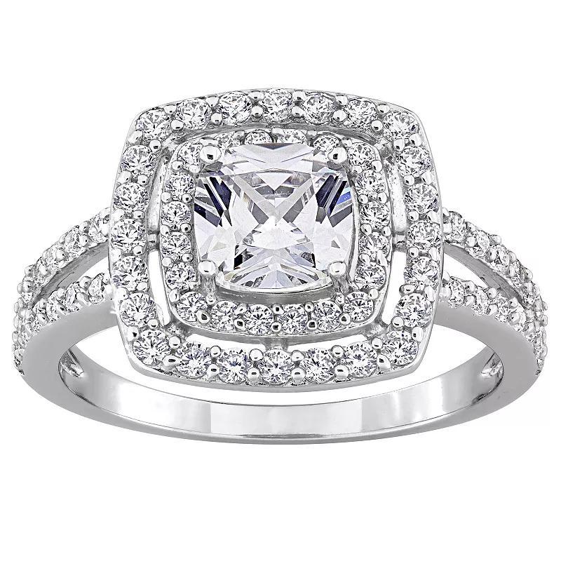 Stella Grace Sterling Silver Cubic Zirconia Double Halo Engagement Ring, Womens Product Image