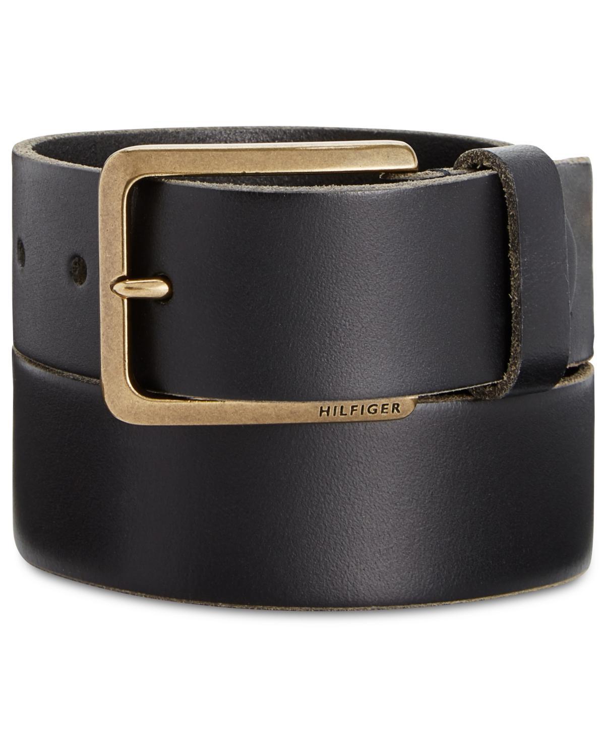 Tommy Hilfiger Mens Heavy Brass Buckle Leather Belt Product Image