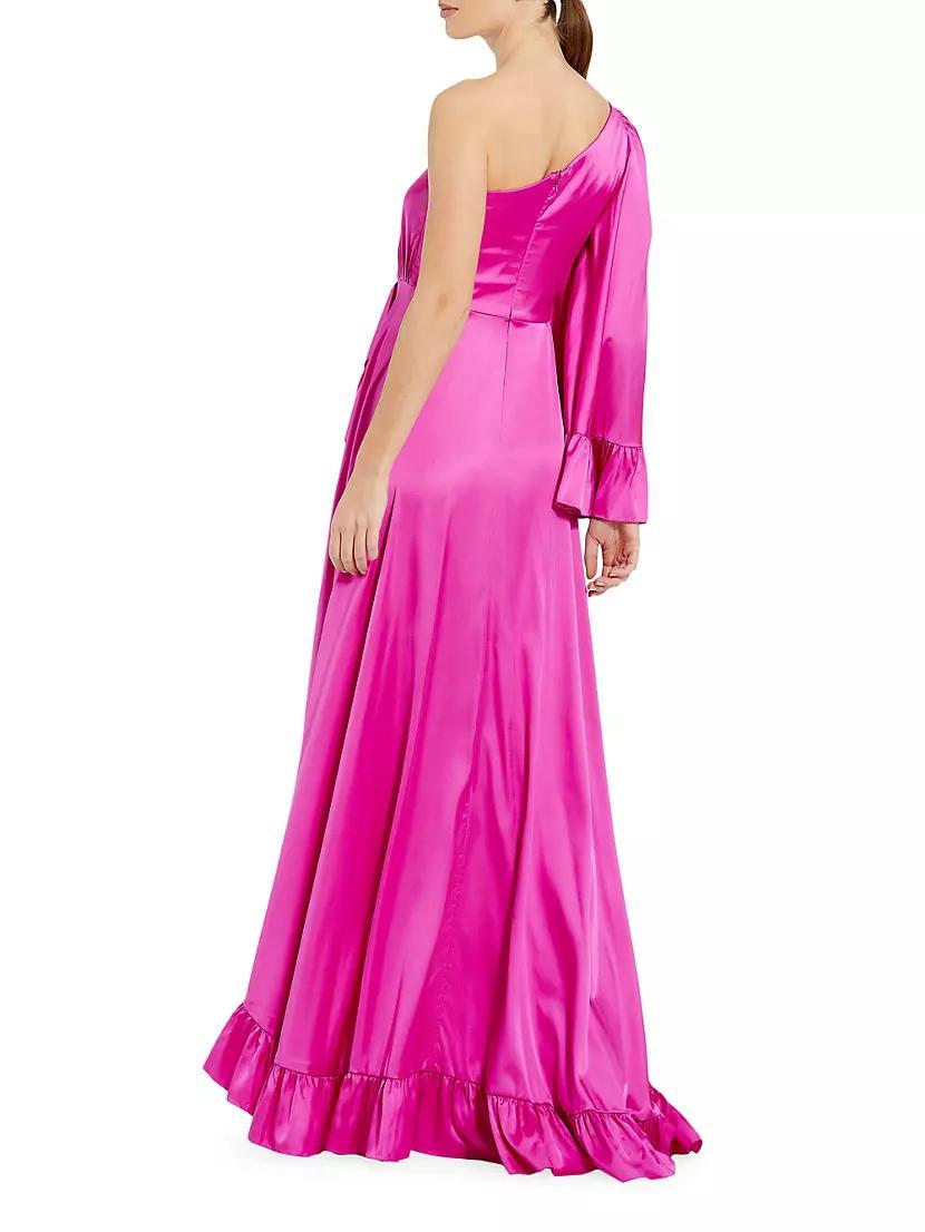 Satin Ruffled Asymmetric One-Sleeve Gown Product Image