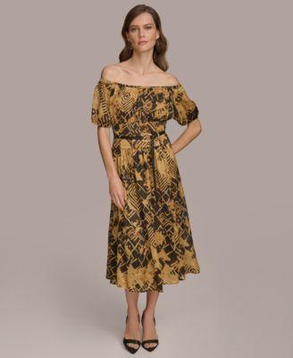 Donna Karan Womens Off-The-Shoulder Chiffon Midi Dress Product Image