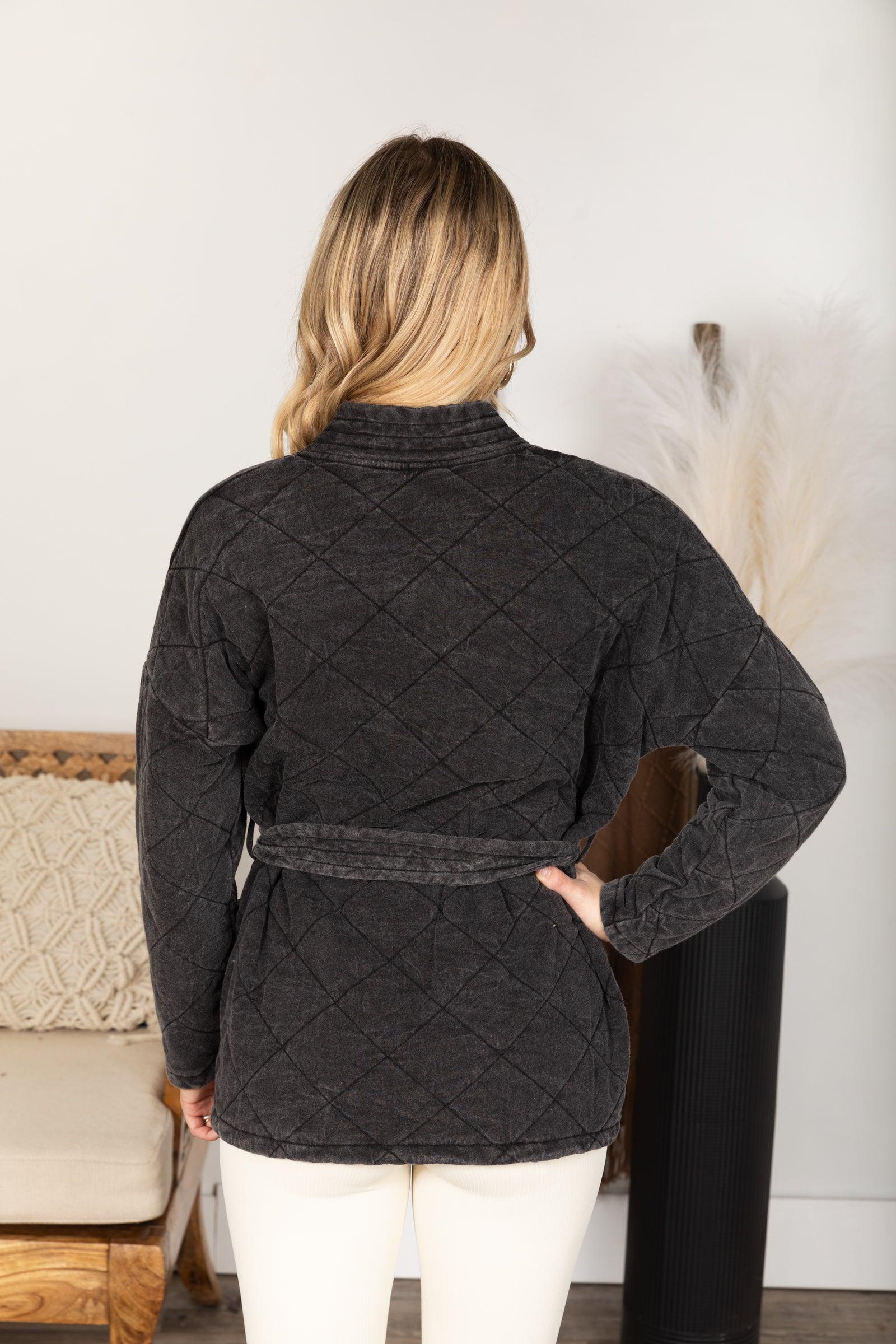 Black Quilted Mineral Washed Wrapped Jacket Product Image