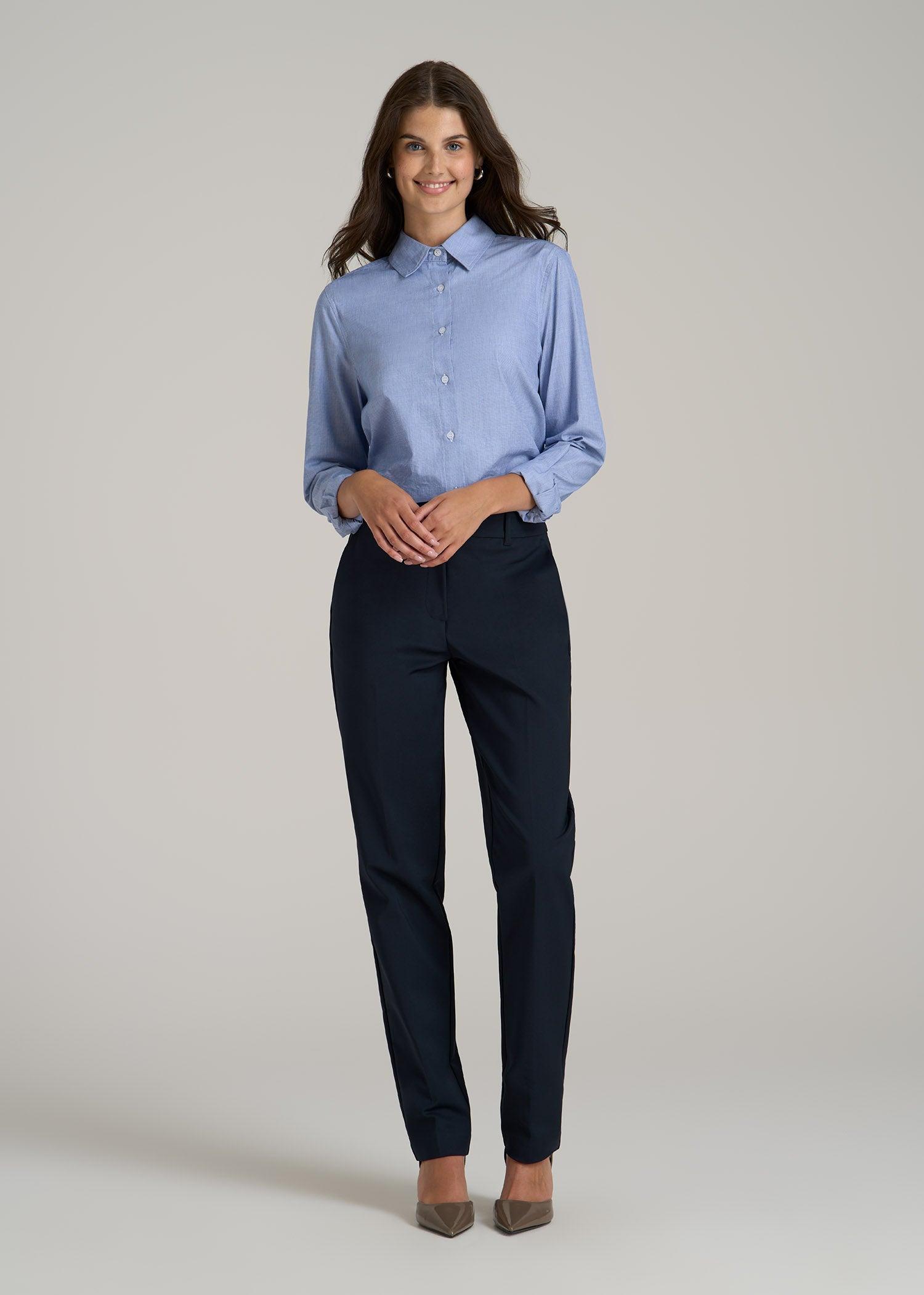 Flat Front Tapered Dress Pants for Tall Women in True Navy Product Image