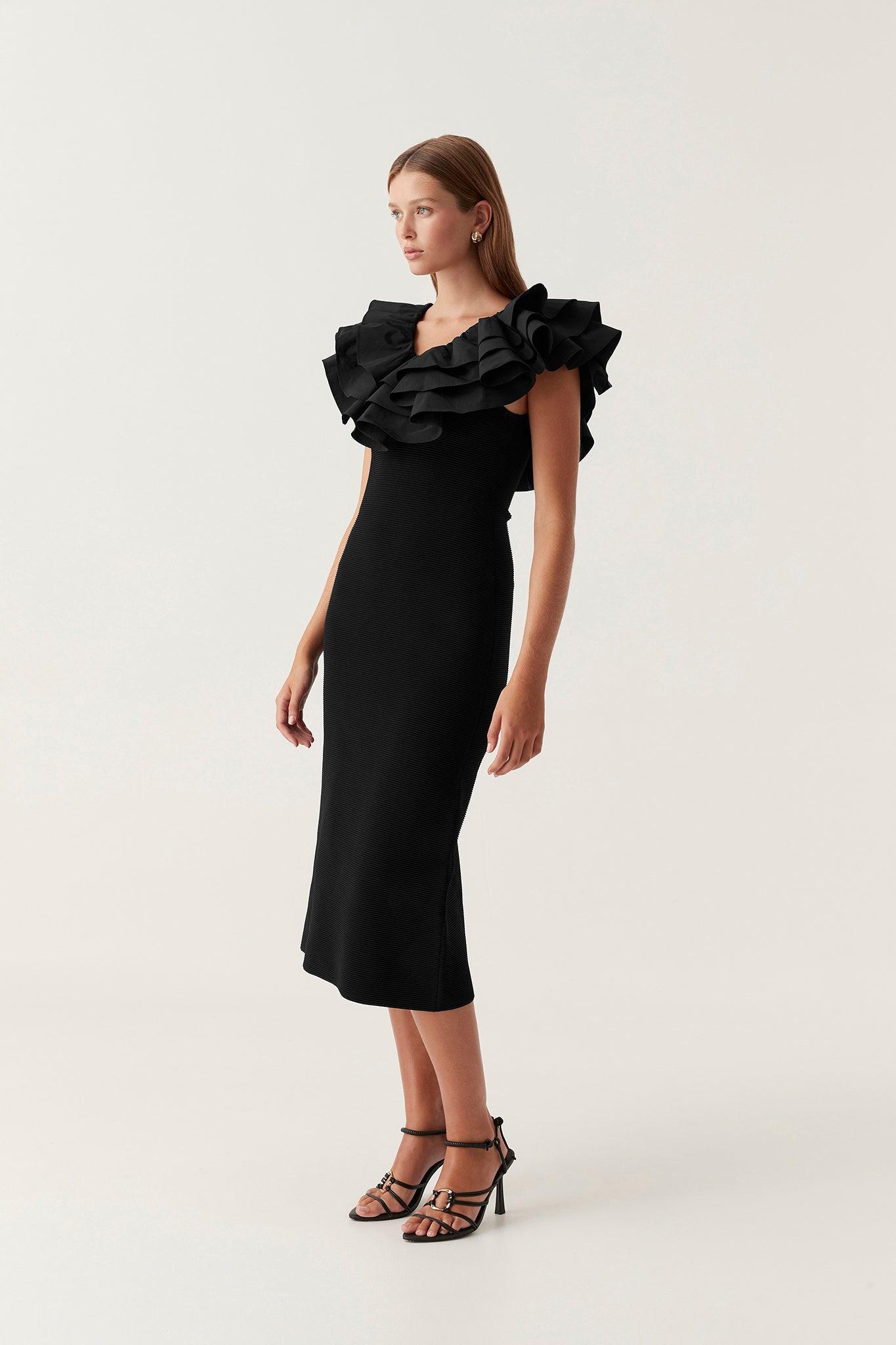 Transcendent Ruffle Midi Dress Female Product Image