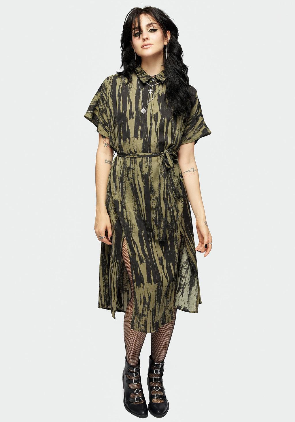 Hegemone Tie Waist Midi Shirt Dress Product Image