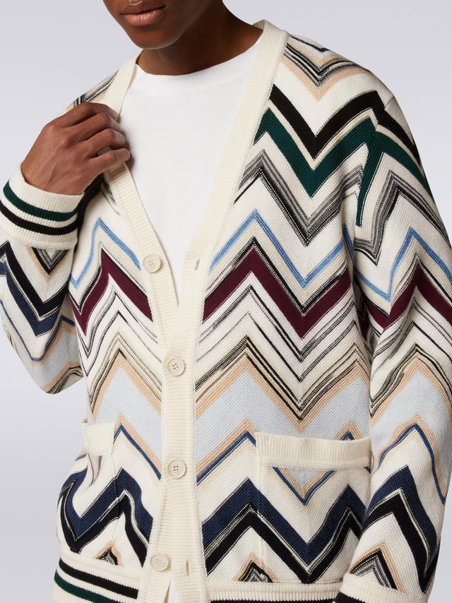 Zigzag wool and cotton knit cardigan Multicoloured | Missoni Product Image