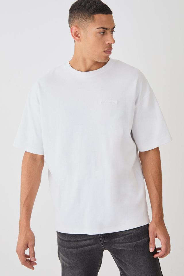 Mens White Oversized Embroidered Homme T-shirt, White Product Image