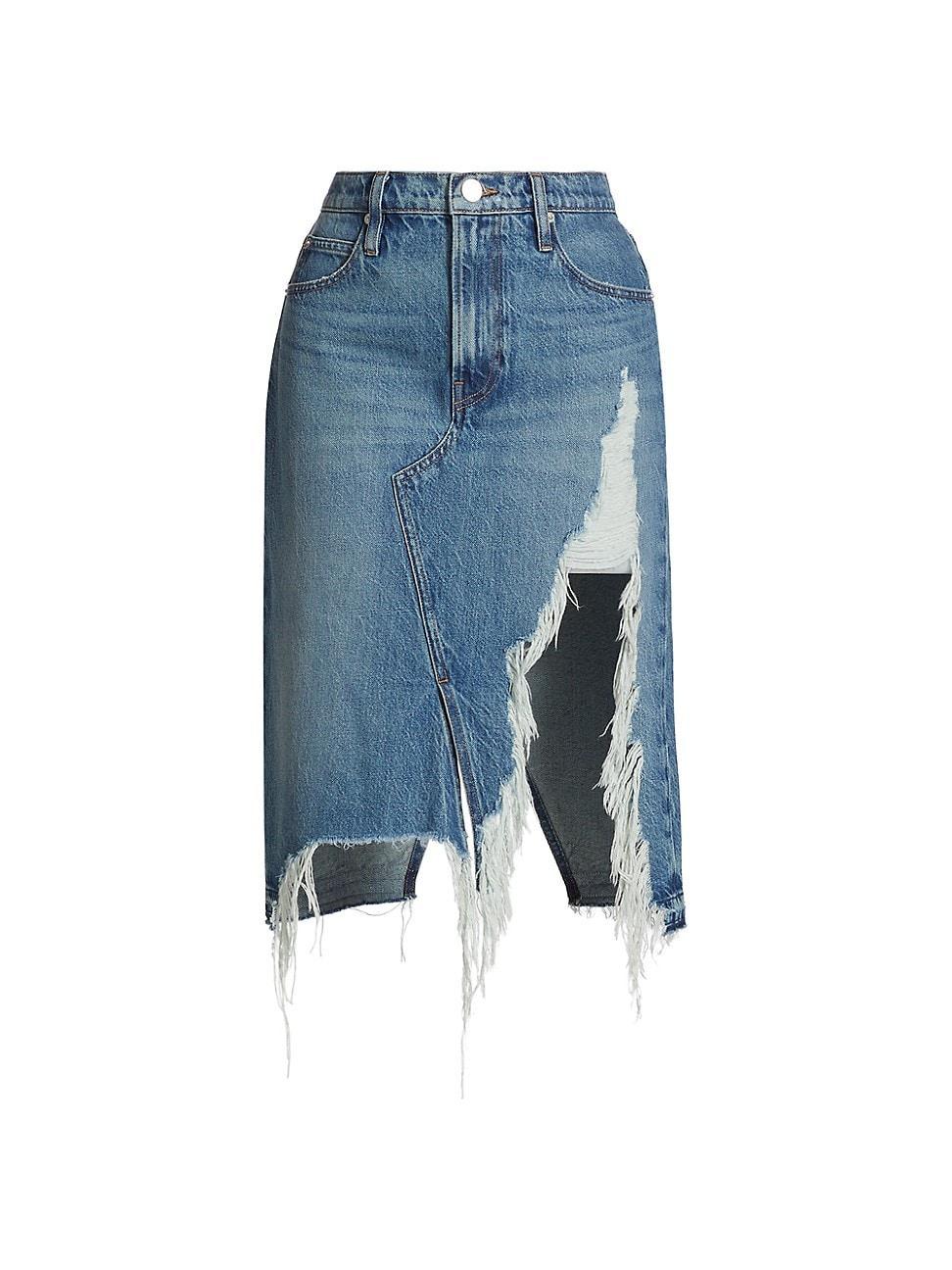 Womens Deconstructed Denim Fray Hem Skirt Product Image