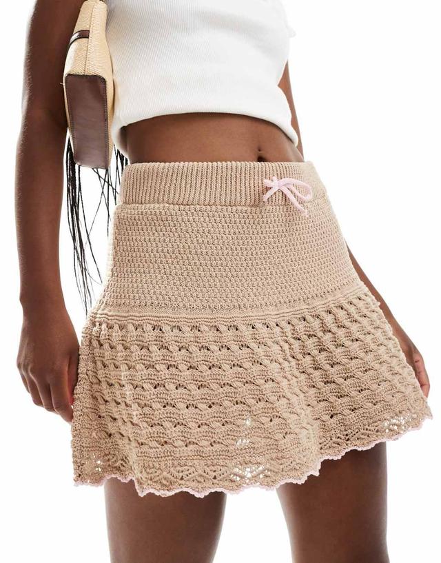 ASOS DESIGN knitted mini skirt with frill in mocha Product Image