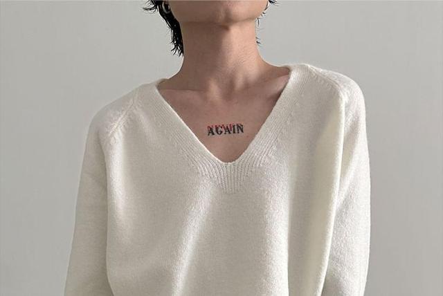 V-Neck Plain Sweater Product Image