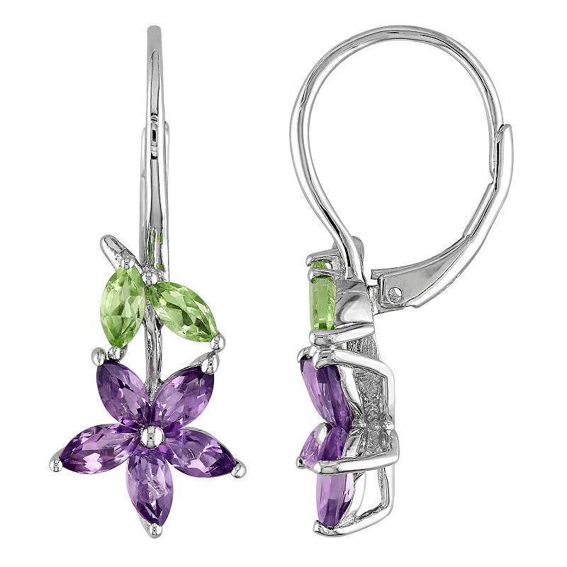 Stella Grace Sterling Silver Amethyst & Peridot Floral Drop Earrings, Womens Product Image