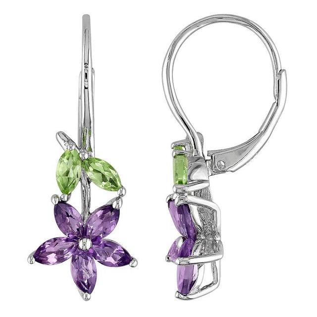 Stella Grace Sterling Silver Amethyst & Peridot Floral Drop Earrings, Womens Product Image