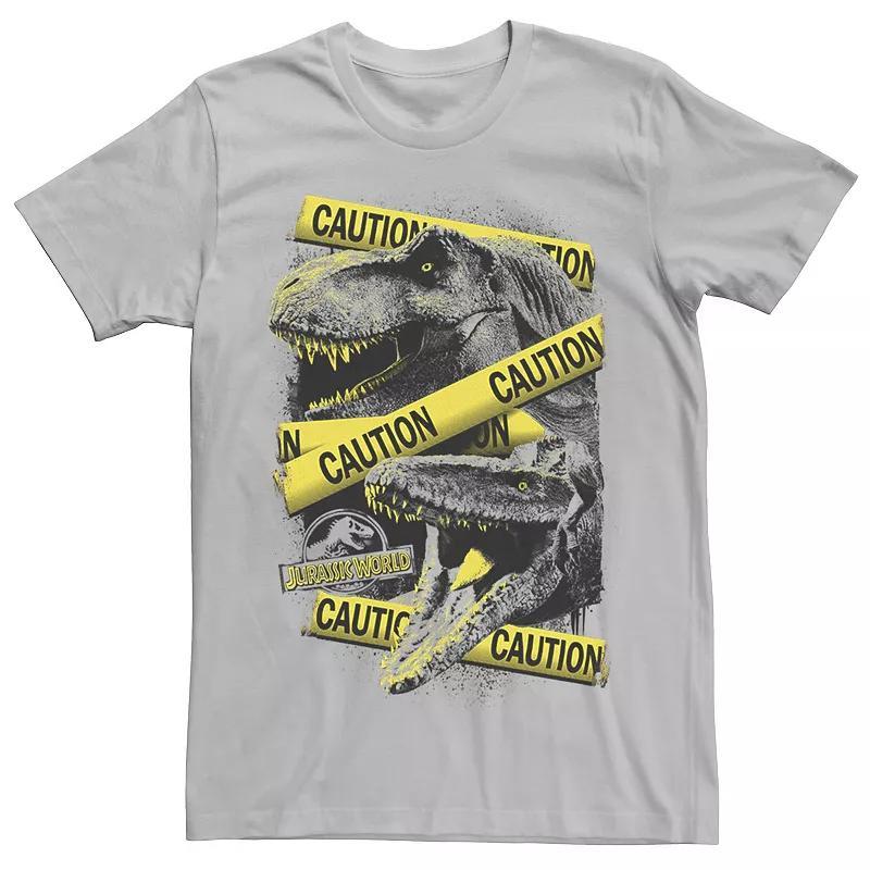 Mens Jurassic World Two Dinosaur Caution Splatter Tee Grey Heather Product Image