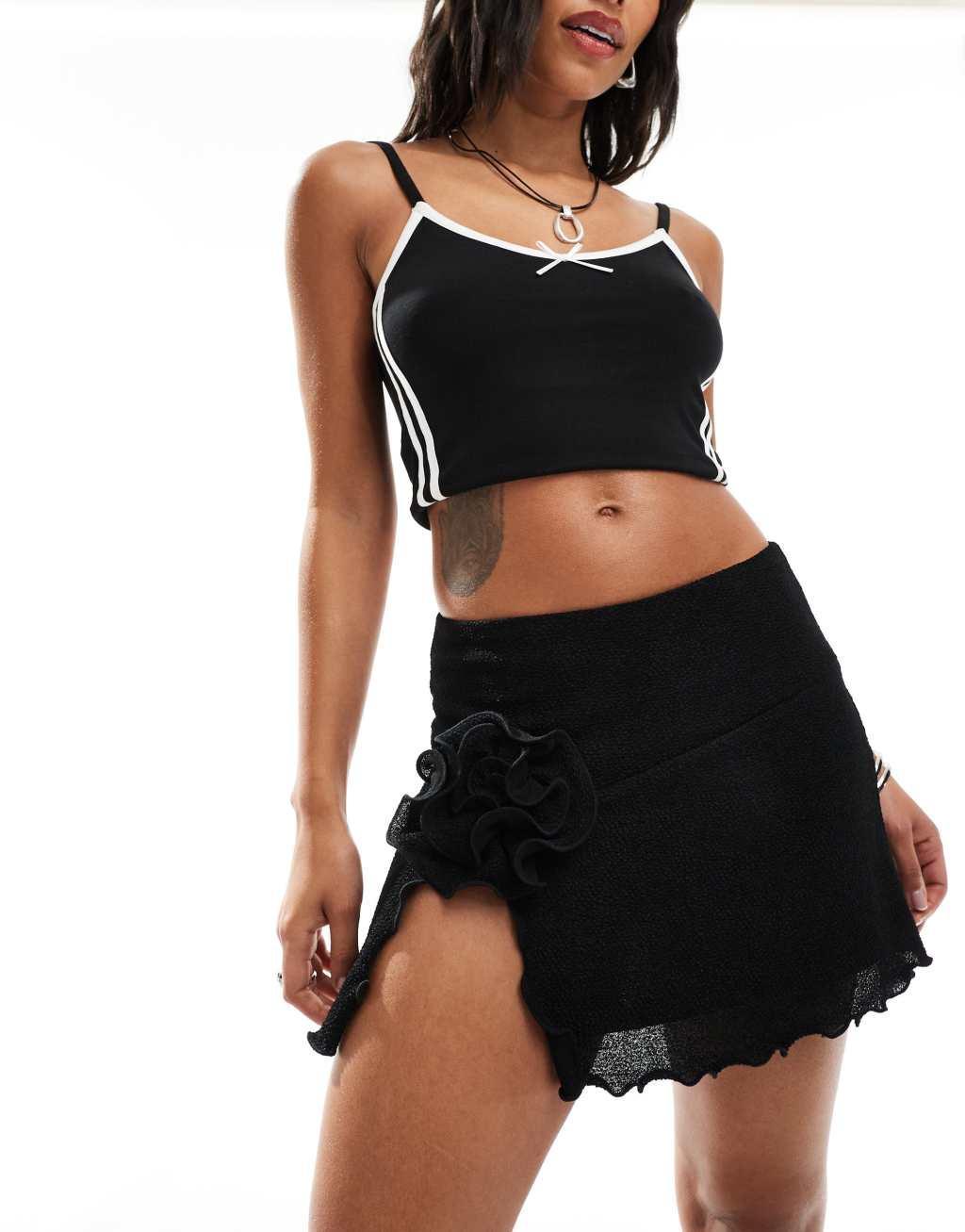 Bailey Rose flower mini skirt in black Product Image