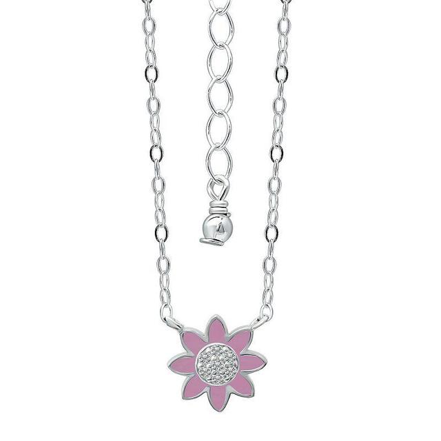 Aleure Precioso Sterling Silver Enamel & Cubic Zirconia Flower Necklace, Womens Blue Product Image