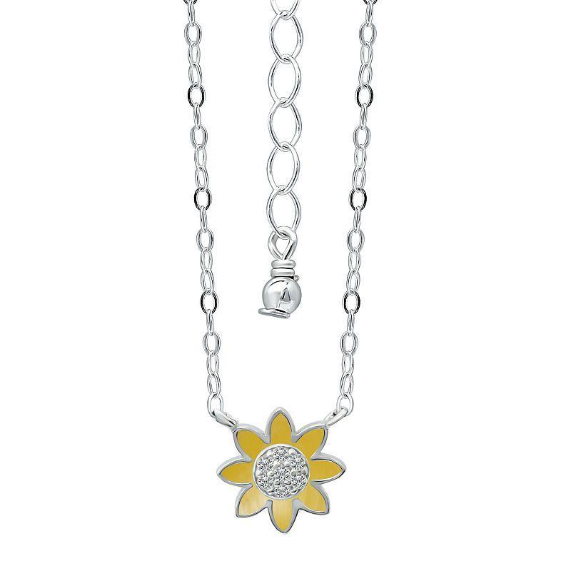 Aleure Precioso Sterling Silver Enamel & Cubic Zirconia Flower Necklace, Womens Yellow Product Image