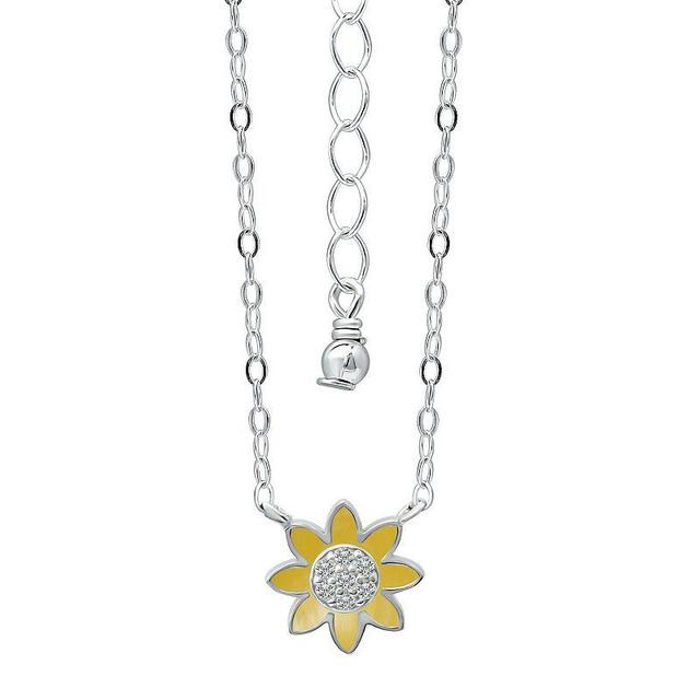 Aleure Precioso Sterling Silver Enamel & Cubic Zirconia Flower Necklace, Womens Yellow Product Image