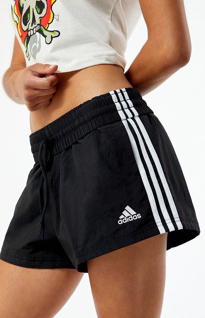 Adidas Women's 3 Stripes Woven Shorts in Black/White - Product Image