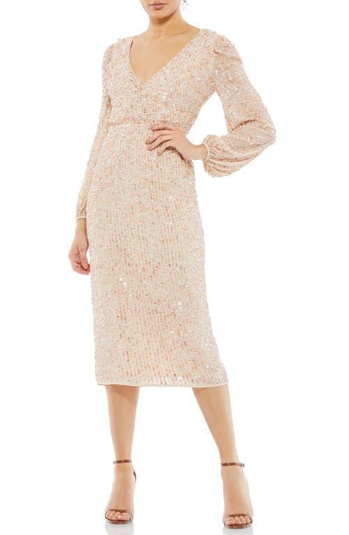 Mac Duggal Sequin Long Sleeve Cocktail Midi Dress Product Image