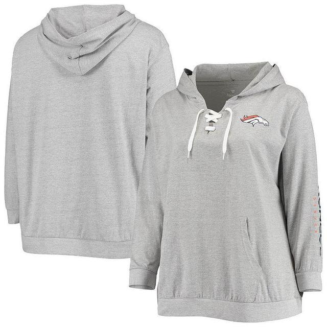 Womens Fanatics Branded Heathered Gray Denver Broncos Plus Size Lace-Up Pullover Hoodie Product Image