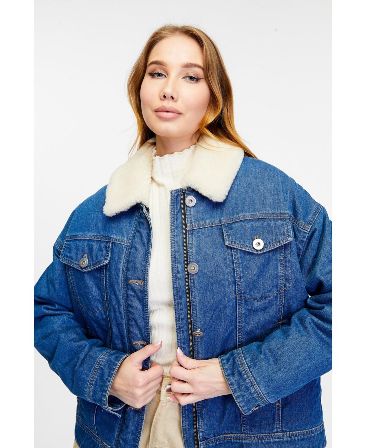 Furniq Uk Womens Denim Shearling Jacket, White Wool Product Image