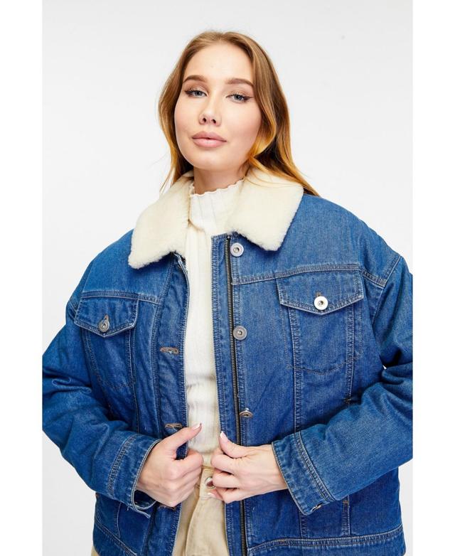 Furniq Uk Womens Denim Jacket, Shearling & White Wool Product Image