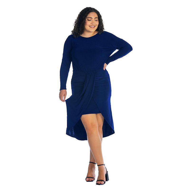 Plus Size 24Seven Comfort Long Sleeve Tulip Skirt Knee Length Dress, Womens Blue Product Image