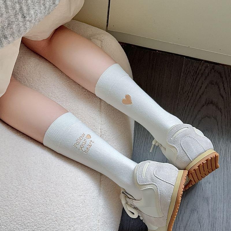 Heart Letter Embroidered Crew Socks Product Image