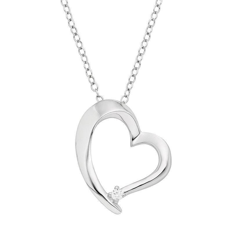 Sterling Silver Diamond Accent Heart Pendant Necklace, Womens White Product Image