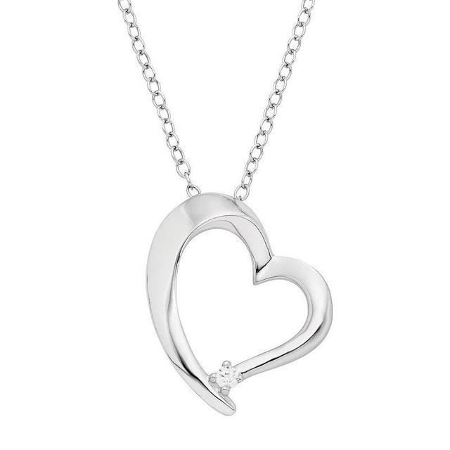 Sterling Silver Diamond Accent Heart Pendant Necklace, Womens White Product Image