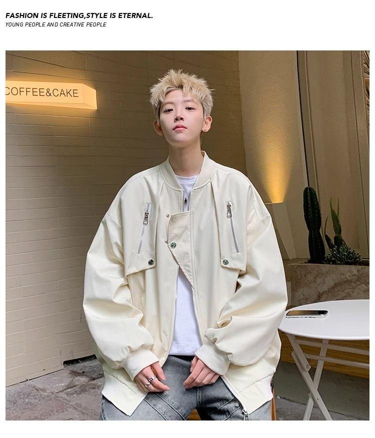 Plain Oversized Zip Bomber Jacket Product Image