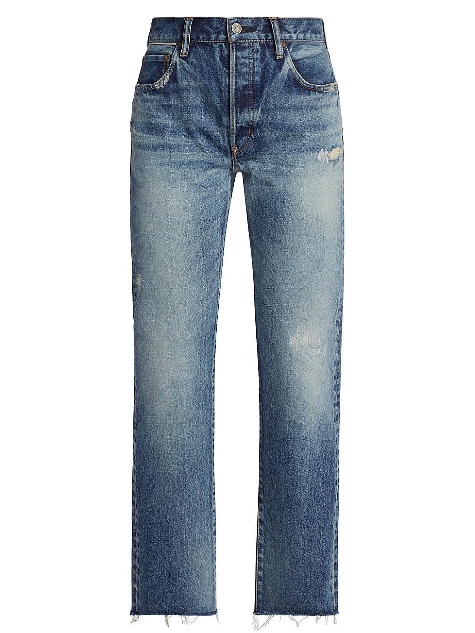 Womens Sundown High-Rise Distressed Straight-Leg Jeans Product Image