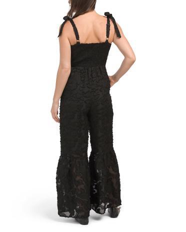 Square Neck Woven Jacquard Bell Bottom Jumpsuit for Women | Polyester Product Image