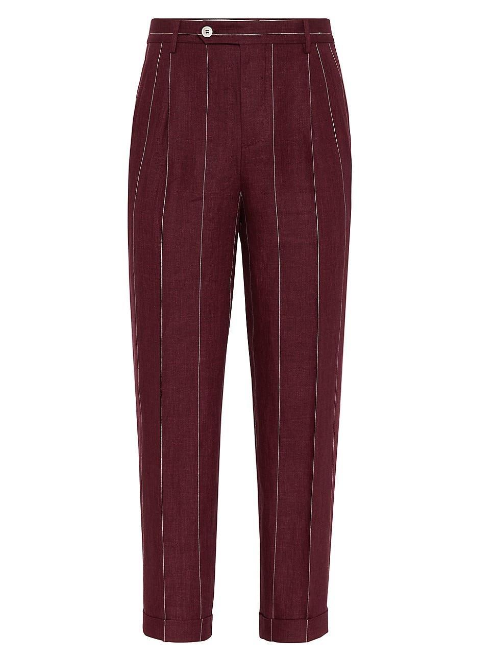 Mens Linen Wide Stripe Easy Fit Trousers With Double Pleats And Waist Tabs Product Image