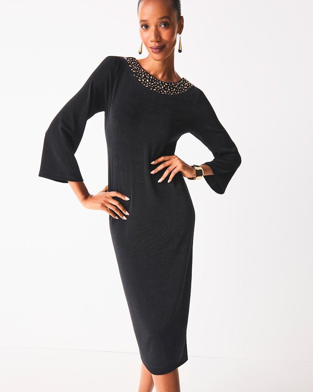 Travelers™ Rhinestone Scoopback Midi Dress Product Image