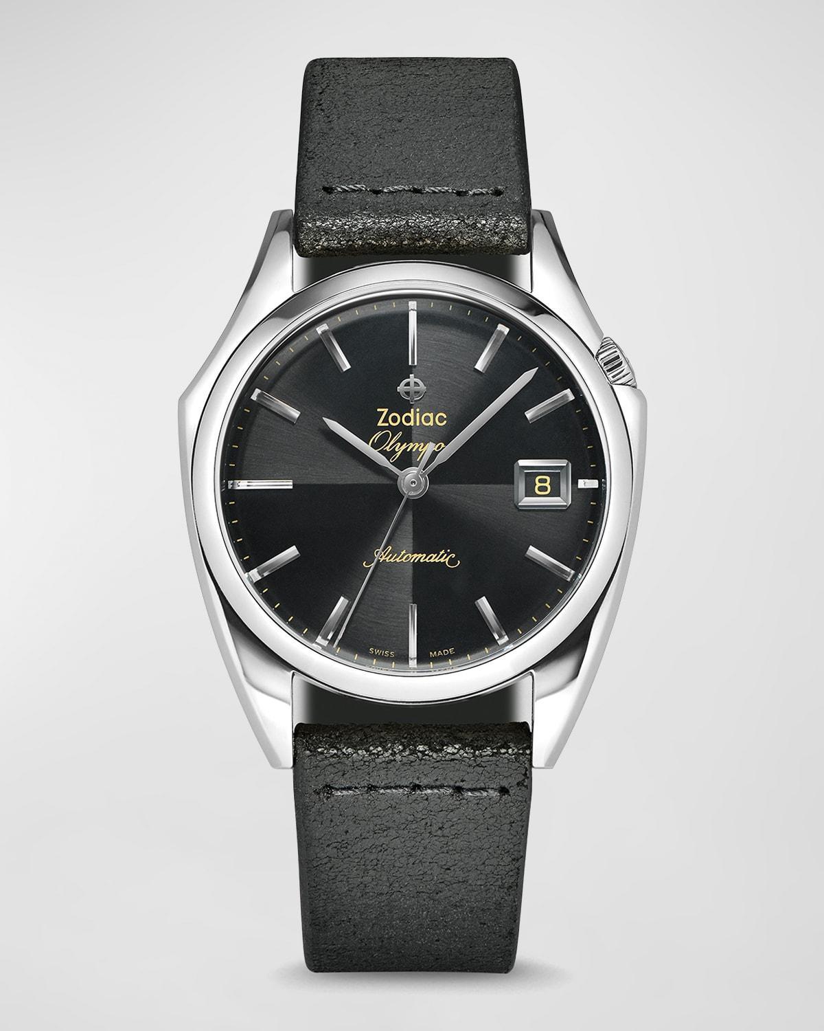 Mens Olympos Automatic Black Leather Watch Product Image