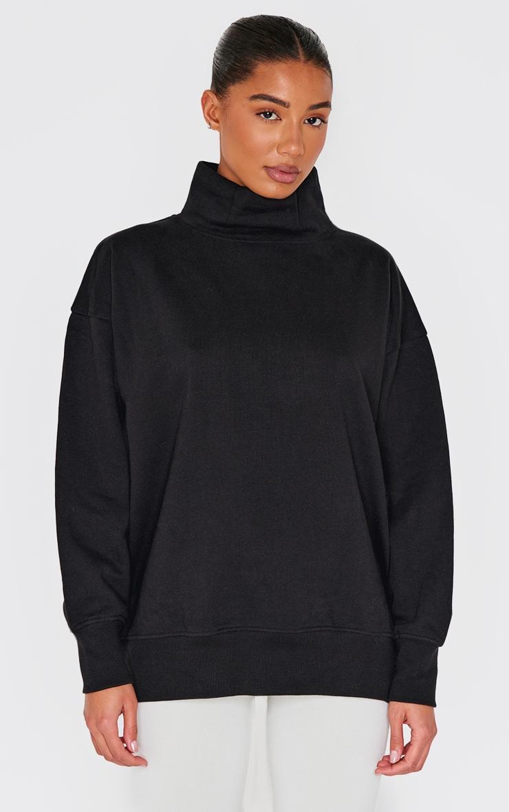 Black Premium Fleeceback Oversized High Neck Sweatshirt Product Image