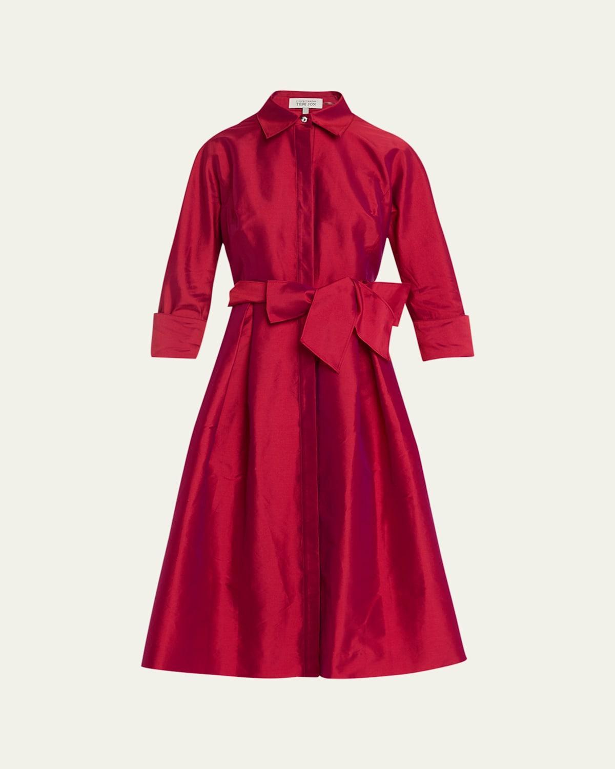 3/4-Sleeve Belted Midi Shirtdress Product Image