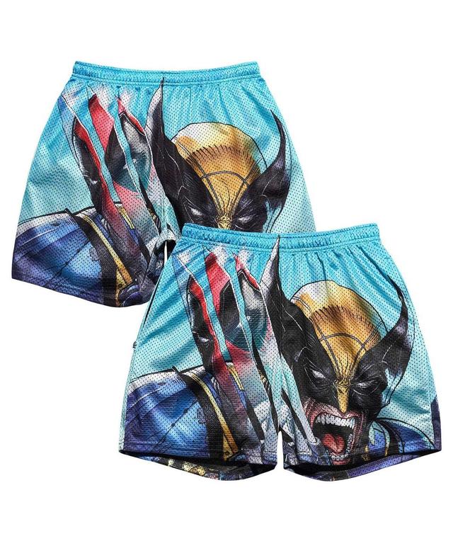 Chalk Line Mens Light Blue Deadpool Wolverine Claws Retro Shorts - Light Blue Product Image